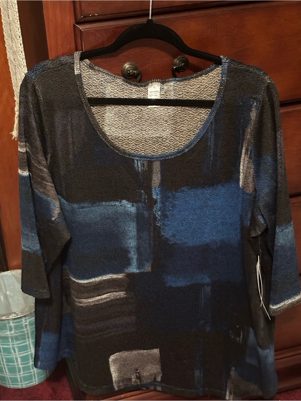 Abstract Blue & Black Scoop Neck Women's Sweater